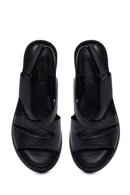 Woman Black Wedge Heel Leather Comfort Sandal | Derimod Woman Black Wedge Heel Leather Comfort Sandal | Derimod