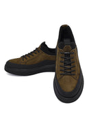 Erkek Haki Bağcıklı Nubuk Deri Sneaker | Derimod Erkek Haki Bağcıklı Nubuk Deri Sneaker | Derimod