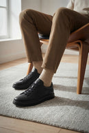 Erkek Siyah Bağcıklı Deri Casual Sneaker | Derimod Erkek Siyah Bağcıklı Deri Casual Sneaker | Derimod