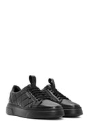 Erkek Siyah Bağcıklı Kroko Desenli Deri Sneaker | Derimod Erkek Siyah Bağcıklı Kroko Desenli Deri Sneaker | Derimod