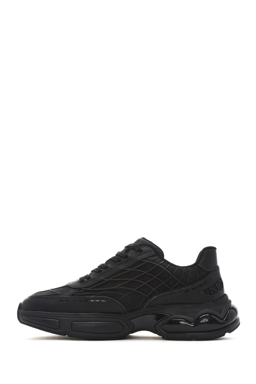 Erkek Siyah Bağcıklı Kalın Tabanlı Kumaş Sneaker