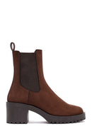 Women's Brown Thick Heeled Suede Chelsea Boot | Derimod Women's Brown Thick Heeled Suede Chelsea Boot | Derimod