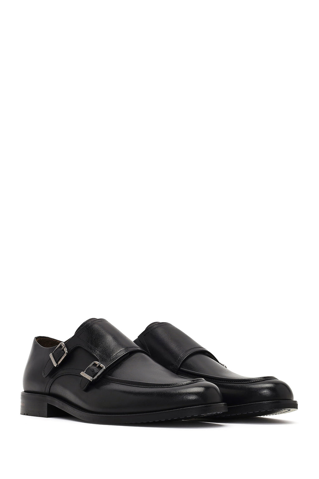 Erkek Siyah Çift Tokalı Deri Klasik Ayakkabı