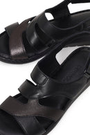 Woman Black Wedge Heel Leather Comfort Sandal | Derimod Woman Black Wedge Heel Leather Comfort Sandal | Derimod