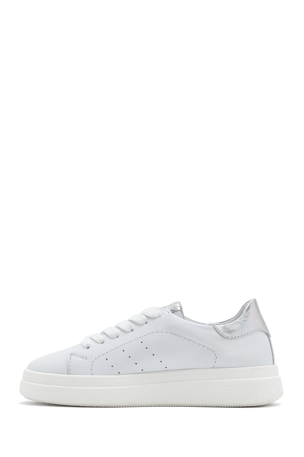 Kadın Beyaz Bağcıklı Deri Sneaker