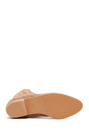 Woman Taba Suet Leather Cowboy Boots | Derimod Woman Taba Suet Leather Cowboy Boots | Derimod