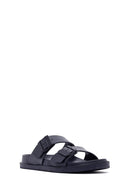 Men's Navy Blue Double Buckle Slippers | Derimod Men's Navy Blue Double Buckle Slippers | Derimod