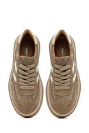 Woman Beige Lace-Up Thick-Soled Suede Leather Sneakers | Derimod Woman Beige Lace-Up Thick-Soled Suede Leather Sneakers | Derimod