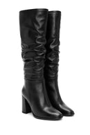 Women's Black Zippered Thick Heel Leather Boots | Derimod Women's Black Zippered Thick Heel Leather Boots | Derimod