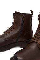 Men's Brown Lace-Up Zipper Leather Casual Boot | Derimod Men's Brown Lace-Up Zipper Leather Casual Boot | Derimod