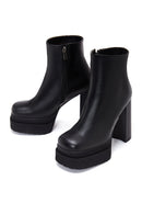 Women's Black Leather Zippered Platform Heeled Boots | Derimod Women's Black Leather Zippered Platform Heeled Boots | Derimod