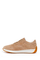 Woman Beige Lace-Up Suede Leather Sneaker | Derimod Woman Beige Lace-Up Suede Leather Sneaker | Derimod