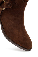 Woman Tan Zippered Suede Leather Cowboy Boots | Derimod Woman Tan Zippered Suede Leather Cowboy Boots | Derimod