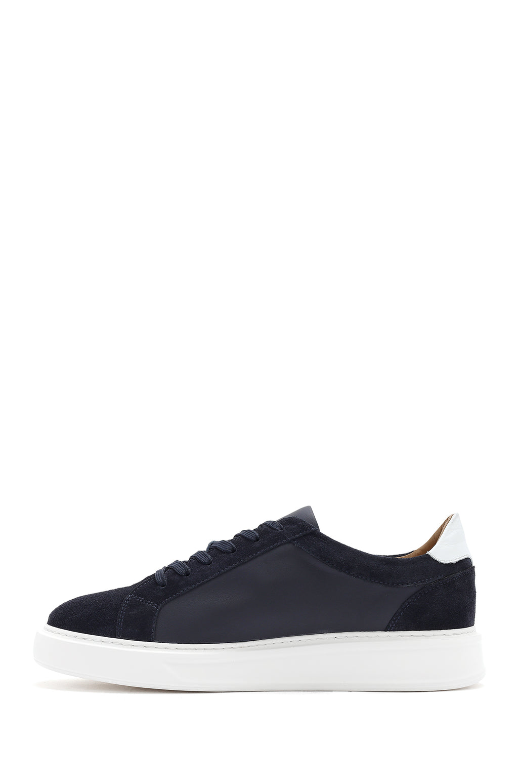 Erkek Lacivert Bağcıklı Deri Sneaker
