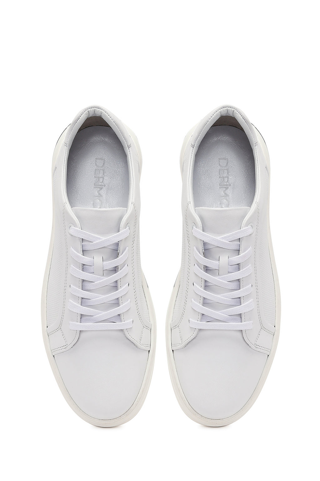 Erkek Beyaz Bağcıklı Deri Sneaker