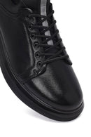 Erkek Siyah Bağcıklı Deri Sneaker | Derimod Erkek Siyah Bağcıklı Deri Sneaker | Derimod