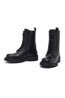 Women's Black Zipper Leather Combat Boots | Derimod Women's Black Zipper Leather Combat Boots | Derimod