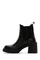 Women's Black Leather Heeled Chelsea Boots | Derimod Women's Black Leather Heeled Chelsea Boots | Derimod