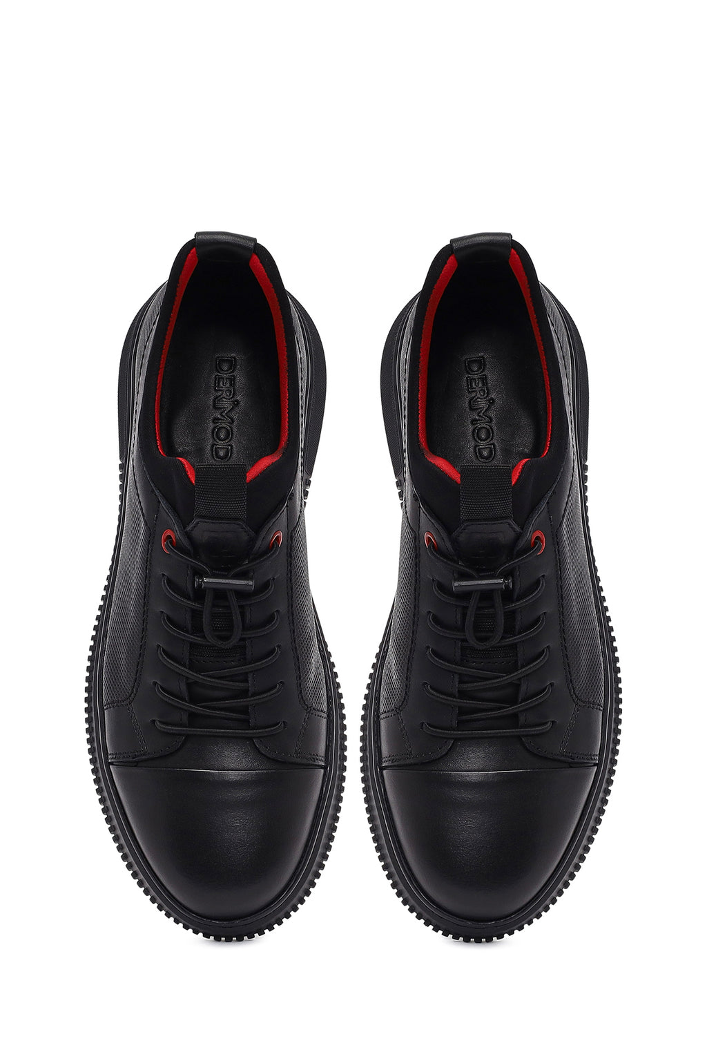 Erkek Siyah Bağcıklı Deri Sneaker