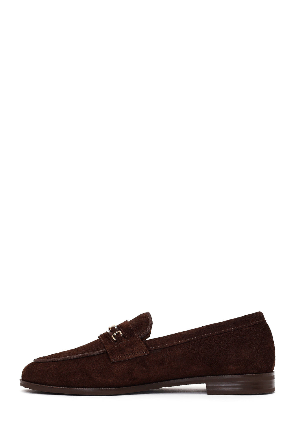 Kadın Kahverengi Tokalı Süet Deri Maskülen Loafer