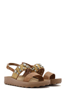 Women's Brown Thick Soled Stoned Sandals | Derimod Women's Brown Thick Soled Stoned Sandals | Derimod
