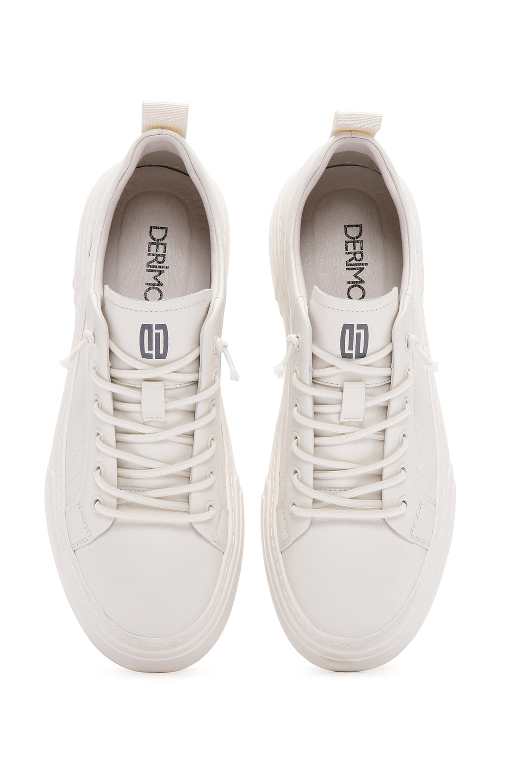 Erkek Beyaz Bağcıklı Deri Sneaker