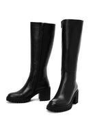 Women's Black Zippered Thick Heel Leather Boots | Derimod Women's Black Zippered Thick Heel Leather Boots | Derimod