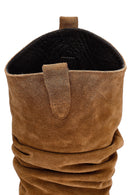 Woman Mink Chunky Heel Suede Leather Cowboy Boots | Derimod Woman Mink Chunky Heel Suede Leather Cowboy Boots | Derimod