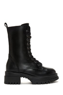 Women's Black Leather Thick Soled Boots | Derimod Women's Black Leather Thick Soled Boots | Derimod