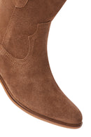 Woman Taba Suet Leather Cowboy Boots | Derimod Woman Taba Suet Leather Cowboy Boots | Derimod