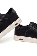 Erkek Siyah Bağcıklı Deri Sneaker | Derimod Erkek Siyah Bağcıklı Deri Sneaker | Derimod