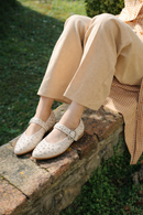 Women's Beige Buckled Stoned Leather Ballerinas | Derimod Women's Beige Buckled Stoned Leather Ballerinas | Derimod
