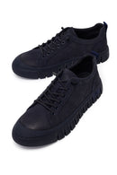 Erkek Lacivert Bağcıklı Kalın Tabanlı Nubuk Deri Sneaker | Derimod Erkek Lacivert Bağcıklı Kalın Tabanlı Nubuk Deri Sneaker | Derimod