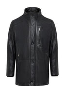 Nathan Men's Black Leather Coat | Derimod Nathan Men's Black Leather Coat | Derimod