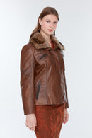 Belinda (Plus) Women's Cognac Leather Coat | Derimod Belinda (Plus) Women's Cognac Leather Coat | Derimod