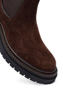 Woman Brown Thick-Soled Suede Leather Chelsea Boots | Derimod Woman Brown Thick-Soled Suede Leather Chelsea Boots | Derimod