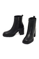 Women's Black Zippered Thick Heeled Leather Boot | Derimod Women's Black Zippered Thick Heeled Leather Boot | Derimod