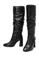 Women's Black Zippered Thick Heel Leather Boots | Derimod Women's Black Zippered Thick Heel Leather Boots | Derimod