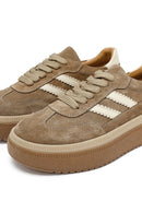 Woman Beige Lace-Up Thick-Soled Suede Leather Sneakers | Derimod Woman Beige Lace-Up Thick-Soled Suede Leather Sneakers | Derimod