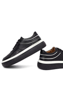 Women's Black Lace-Up Thick-Soled Leather Sneaker | Derimod Women's Black Lace-Up Thick-Soled Leather Sneaker | Derimod
