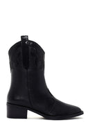 Women's Black Leather Heeled Cowboy Boots | Derimod Women's Black Leather Heeled Cowboy Boots | Derimod