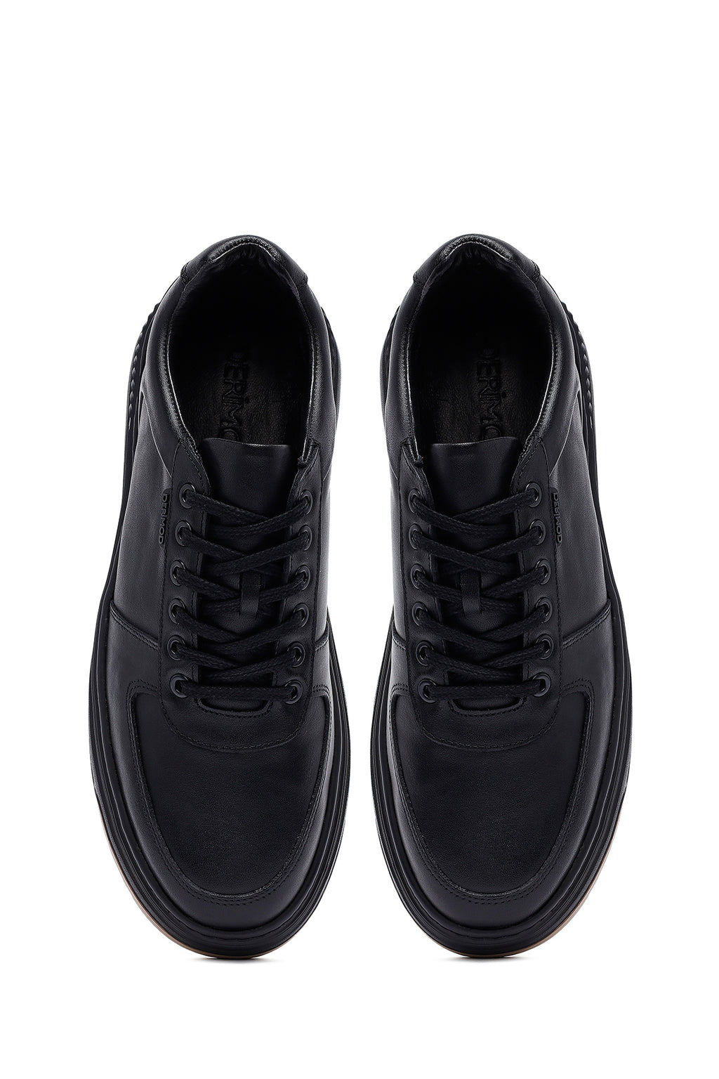 Erkek Siyah Bağcıklı Deri Sneaker