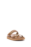 Women's Brown Double Buckled Thick Soled Slippers | Derimod Women's Brown Double Buckled Thick Soled Slippers | Derimod