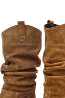 Woman Mink Chunky Heel Suede Leather Cowboy Boots | Derimod Woman Mink Chunky Heel Suede Leather Cowboy Boots | Derimod