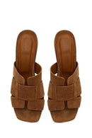 Woman Mink Thick-Heeled Suede Slipper | Derimod Woman Mink Thick-Heeled Suede Slipper | Derimod