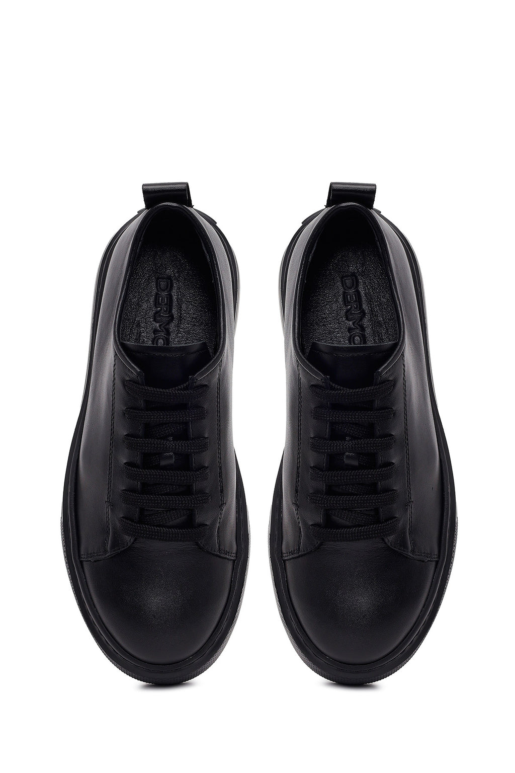 Erkek Siyah Bağcıklı Kalın Tabanlı Deri Sneaker