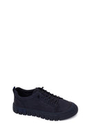 Erkek Lacivert Bağcıklı Kalın Tabanlı Nubuk Deri Sneaker | Derimod Erkek Lacivert Bağcıklı Kalın Tabanlı Nubuk Deri Sneaker | Derimod