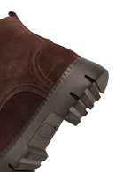 Women's Brown Zippered Thick-Soled Suede Leather Combat Boots | Derimod Women's Brown Zippered Thick-Soled Suede Leather Combat Boots | Derimod