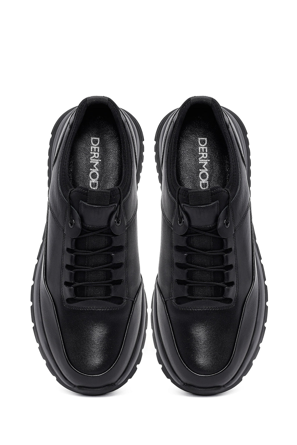 Erkek Siyah Bağcıklı Deri Sneaker