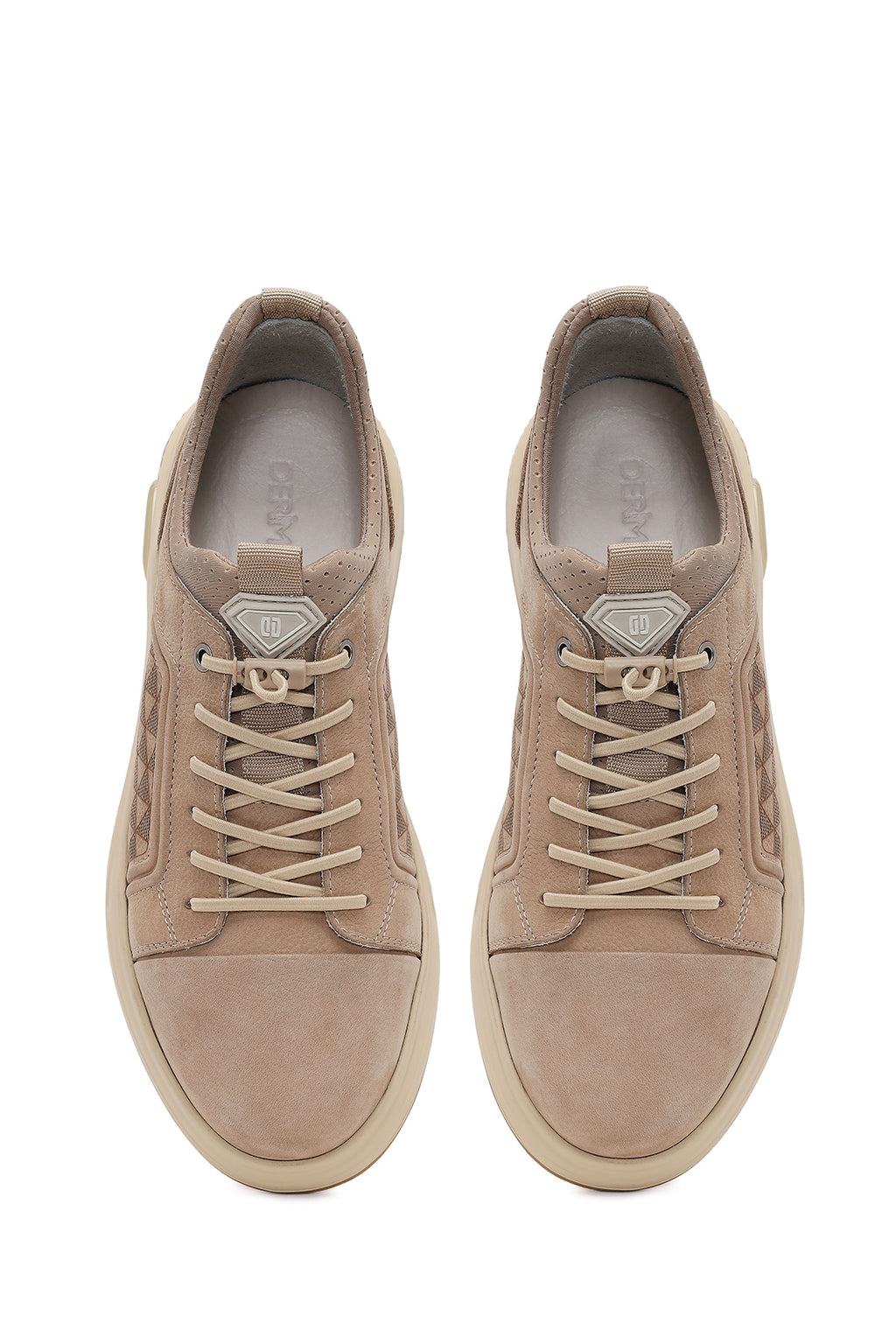 Erkek Vizon Bağcıklı Baskılı Nubuk Deri Sneaker